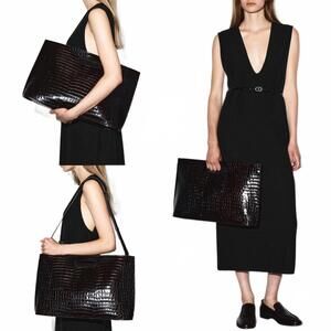 COS Folio Oversized Bag - Croc-Effect Leather NWT Brown